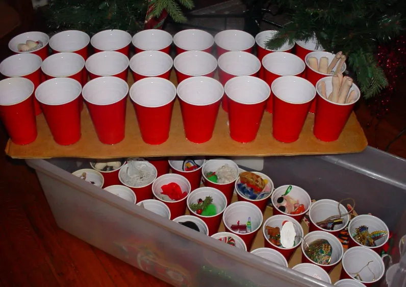 multitude of plastic cups to organize different things