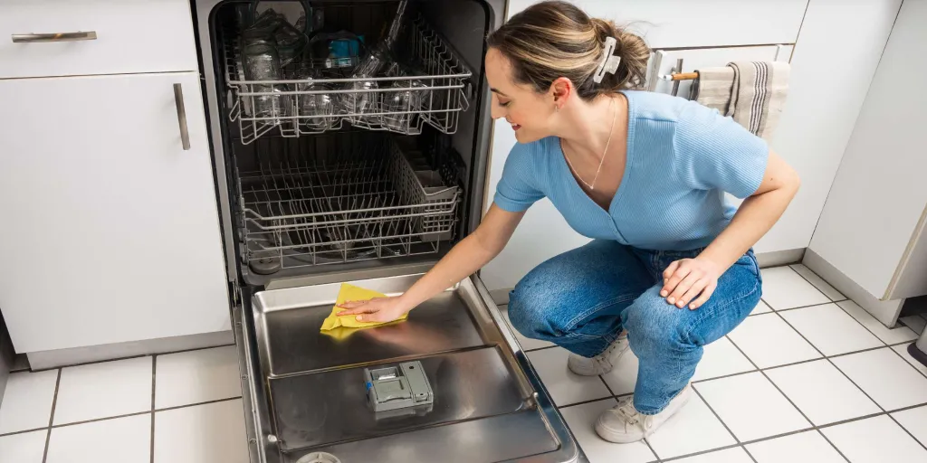 cleaning the dishwasher door
